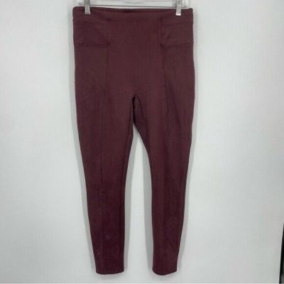 Spanx Faux Suede Burgundy Red Pull On Stretchy Leggings Size L Style 20322R