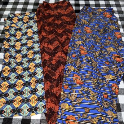Lularoe OS leggings 3 pack lot#508 Floral Chevron Aztec Bright NWT