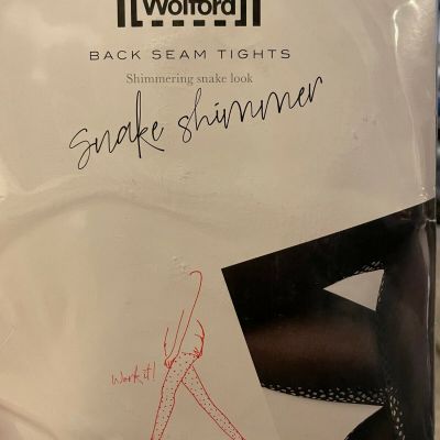 Wolford Snake Shimmer Back Seam Tights Color: Black/Black Size: Small 14768 - 12