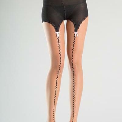 sexy BE WICKED sheer FAUX garters STRAPS belt BOWS SEAM tights PANTYHOSE nylons