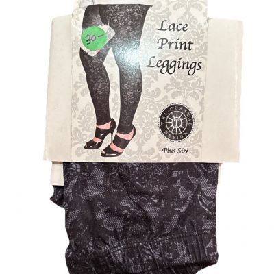 Tri Coastal Design Plus Size Leggings Lace Print Black Size 1XL (14-16)