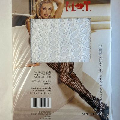 91000-wht Honeycomb lace body stocking open crotch One size Shirley of Hollywood