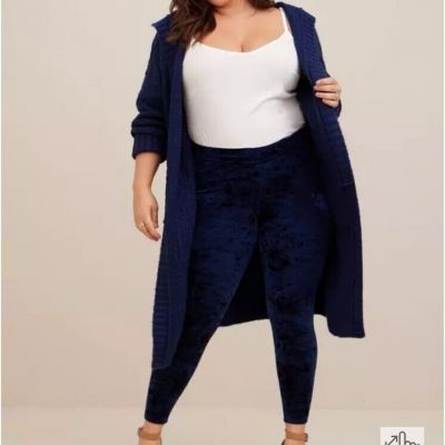 New Blue Torrid Leggings Size 6x Crushed Velvet Full Length Mid Rise Holiday