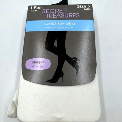 Secret Treasures Womens Control Top Solid White Opaque Tights Plus Size 5