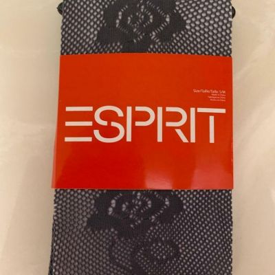 Esprit Gray Floral Fishnet  Footed Tights Nylons  SIZE S  M  NEW