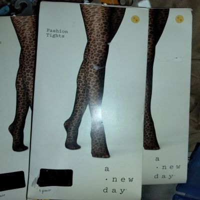 3 Pair Fashion Tights A New Day S/M Sheer Black With Leopard Print