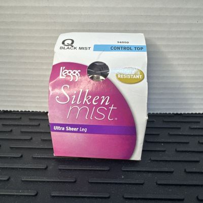 Leggs Silken Mist Control Top Pantyhose Black Mist Size Q Sheer