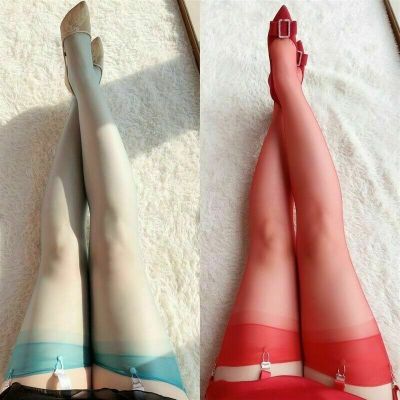 US Women Sexy 5D Hold Ups Sheer Stockings Nylon No Elastic Thigh High Stockings