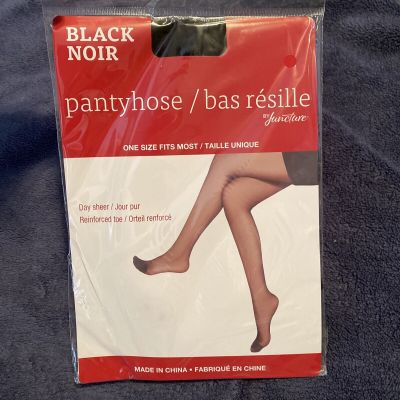 Juncture Day Sheer Black Reinforced Toe Pantyhose/Tights One Size (S/M/L)