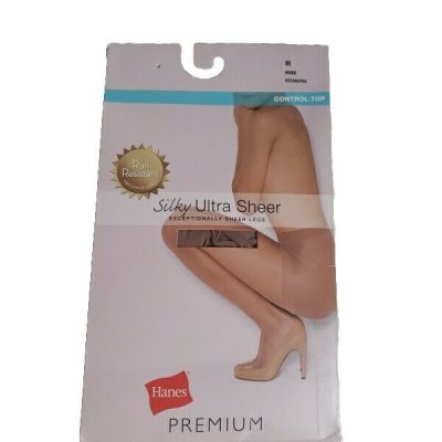 Hanes Premium Silky Ultra Sheer Pantyhose Run Resistant Nude Control Top Medium