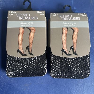 2x Sexy Black Fishnet Tights Pantyhose Halloween Work Costume Accessory Sz 1