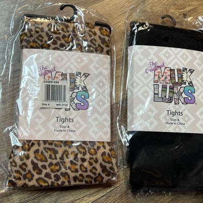 Muk Luks Tights Pack of 2 Pair Size Small Sz “A” Multi Pack Black Leopard Print