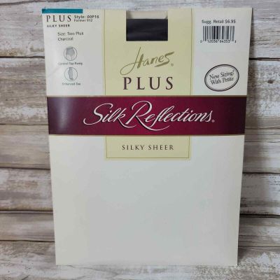 HANES Plus Silk Reflections Silky Sheer Pantyhose 00P16 Charcoal Two Plus