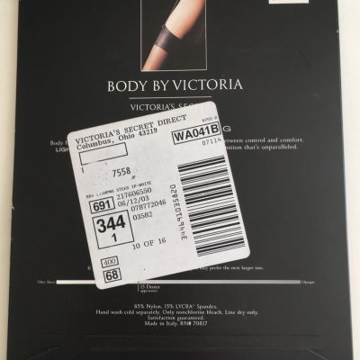 NWT VTG Body By Victoria Shaping STOCKINGS ( Sz C) 15 den WHITE Victoria Secret