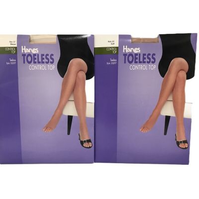Hanes Pantyhose Womens EF Lot of 2  Toeless Control Top Buff Bisque OG097 Ladies
