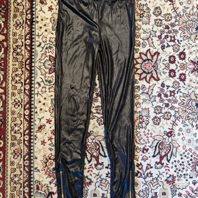 Miley Cyrus Junior Ankle Zip Shiny Leggings Sz Small Black EUC!