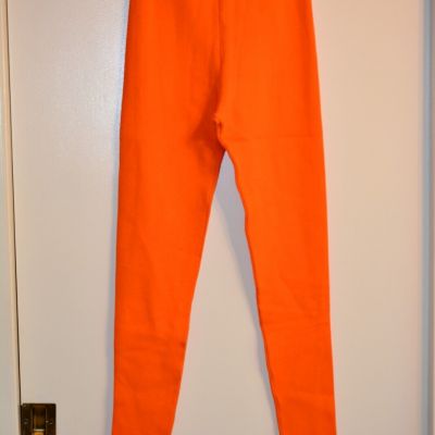 RVN S Thick Knit Leggings Solid Bright Orange Halloween Fall Pants Tight
