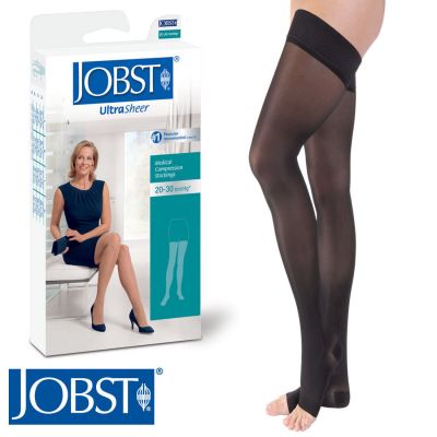 Womens UltraSheer Thigh Compression Stockings 20-30 mmhg Open Silicone Supports