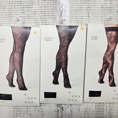 3 Pack A New Day Women's Thigh Highs & Fashion Tights - Small/Medium Black