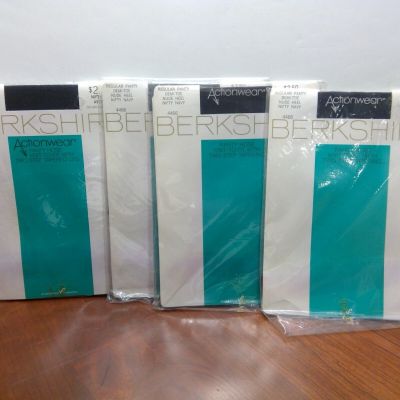 4 Packs of Berkshire Actionwear Regular Panty Hose Demi-Toe Nude Heel Nifty Navy