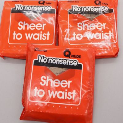 Lot of 3 No Nonsense Sheer to Waist Pantyhose Sz Queen Tan & Nude