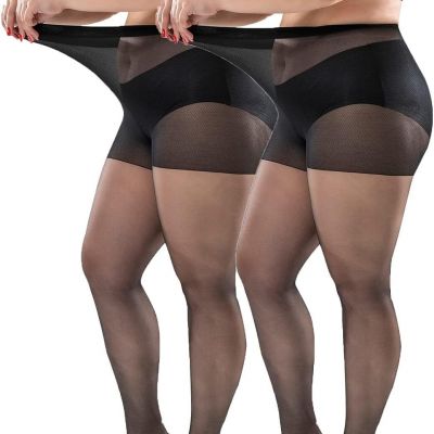 Sheer Pantyhose Plus Size - 2 Pack 20D Ultra Durable Queen Size Tights, Straight