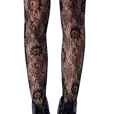 Shein Women's Patterned Tights Fishnet Floral Flower High Waist Stockings