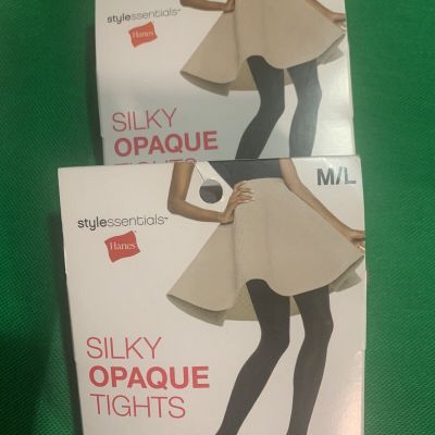 Hanes Style Essentials Silky Opaque Tights Size L/XL Mineral Grey
