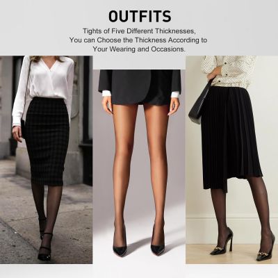 2-3 Pairs Women's Sheer Tights - Black Sheer Tights for Women Velvet Pantyhose w
