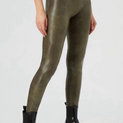 Perfect SPANX Faux Leather Croc Shine LEGGINGS Darkened Olive 20303R Snake Small
