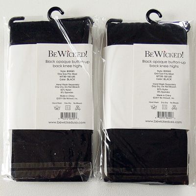Lot of 2 Be Wicked Black Opaque Button-Back Knee High Nylon Stockings