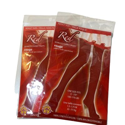 Set of 2 Red Rouge Seamless Fishnet Tights Adult Size Fits Most NWT