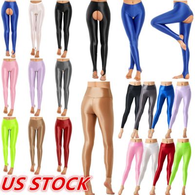 US Women's Glossy Oil Yoga Pants Tights Training Sports Fitness Pantyhose Pants