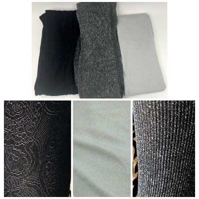 3 Pairs Black Fishnet Pantyhose Gray Opaque S Womens Metallic Footless Tights