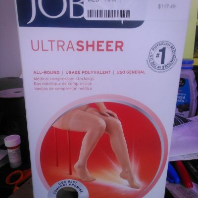 Jobst Ultra Sheer Thigh High Compression Stockings Medium 20-30 mmHg Natural NR