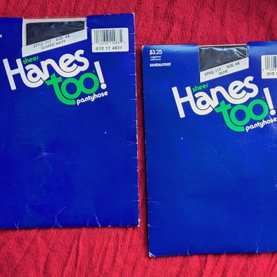 Hanes Too! Pantyhose Size AB Style 117 Sandalfoot Navy & Olive Sheer NIP