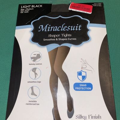 Miraclesuit Shaper Tights Silky  Sheer WN SZ M LIGHT BLACK CONTROL PANTY Footed