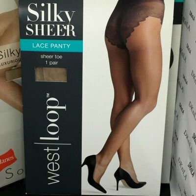 West Loop Silky Secret, Silky Sheer Lace Panty, Size A, Bare Bisque Pantyhose