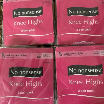 No Nonsense Comfort Top Knee Highs 032 (4) 2pair Packs NUDE Sheer Toe ONE Size