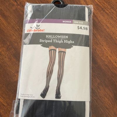 New Celebrate Women's One Size BLack Striped Though High Tights