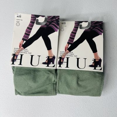 HUE Super Opaque Footless Tights Control Top Oregano 2 Pairs Womens Size 1