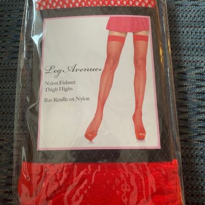 Womens Red Nylon Fishnet Thigh High Stockings Leg Avenue 9011 90-160#s