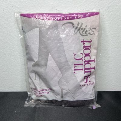 Silkies TLC Light Support Daysheer Pantyhose Sandalfoot USA Off Black Size Large