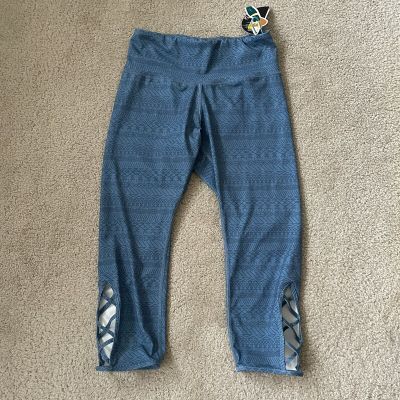 Half Moon Leggings Womens Small Blue Cropped Active Workout Yoga Stretch NEW