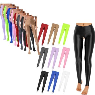 Women's Shiny Glossy Pantyhose Cutout Footed Tights Sexy Stockings Skinny Pants