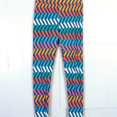 euc LulaRoe Bright Loud Colorful Chevron Pattern Leggings Pants Stretch OS
