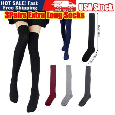 3Pairs Extra Long Socks Thigh High Cotton Socks Extra Long Boot Stockings