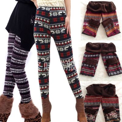 Fashion Women Winter Fleece Snowflake Leggings Xmas Christmas Warmer Pants US