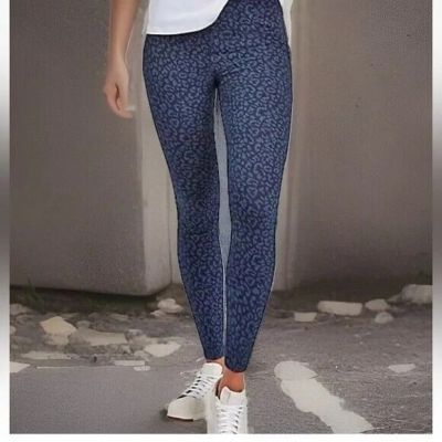 SPANX ANKLE JEAN-ISH STRETCH JEGGING LEGGINGS BLUE LEOPARD PRINT sz 1X
