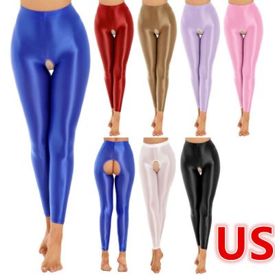 US Women's Glossy Pantyhose Tights Skinny Hollow Out Footless Stockings Pants